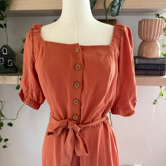 Lauren Conrad Orange Mini Dress Medium 3/4 Sleeves Autumn Pumpkin Patch Boho - Picture 3 of 9